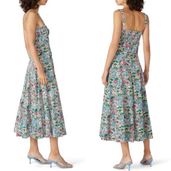 S/W/F Apron Maxi Dress S Lush Floss Multicolor Floral Square Neck Boho Tropical - Picture 2 of 10